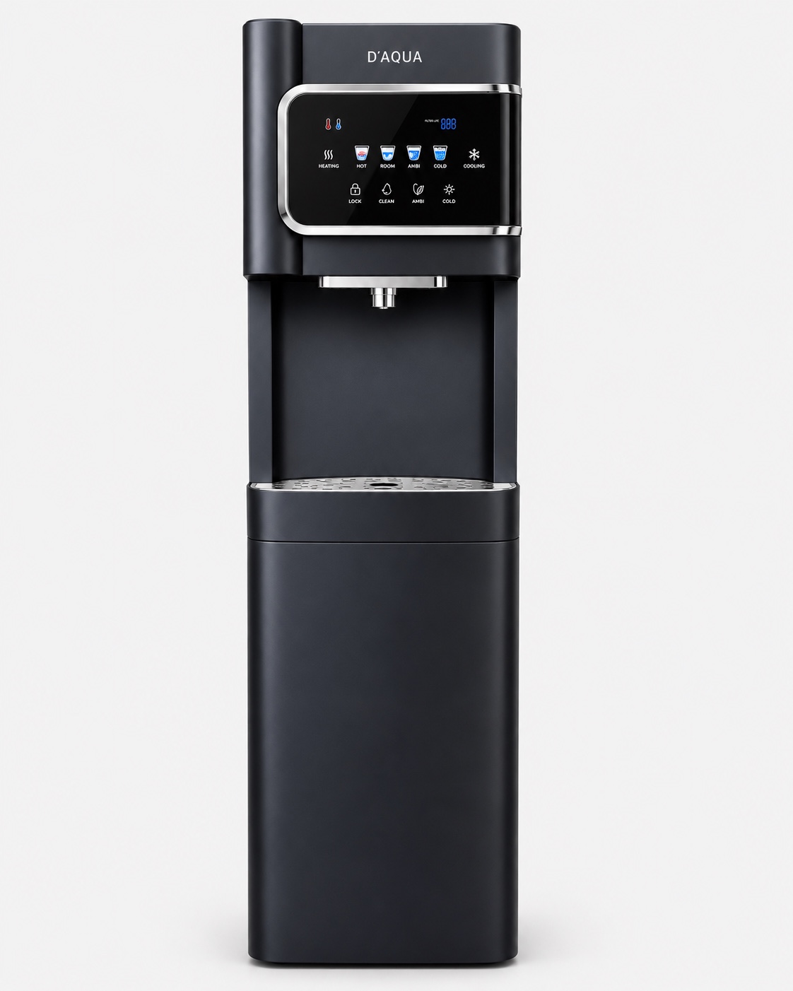 D’AQUA VIDA negro, vista frontal completa del purificador de torre